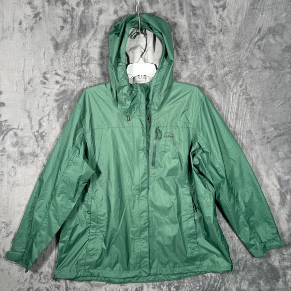 L.L. Bean Jackets & Blazers - LL Bean Trail Model Rain Jacket Womens 1X Plus Green Hooded Windbreaker Full Zip